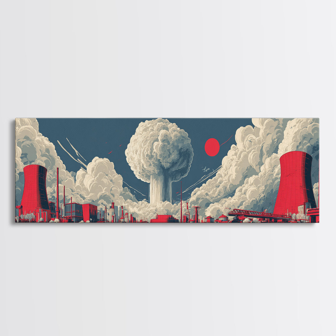 Red Nuclear Factory Mushroom Cloud Canvas Print, Atomic Art Print, Midcentury Modern Wall Decor, Retro Sci Fi Poster, Office Wall Art