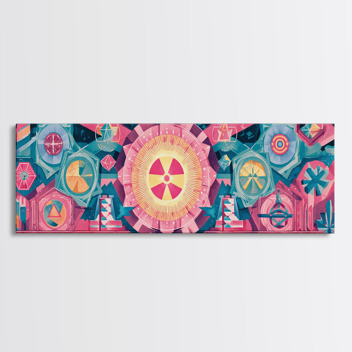 Pink Atomic Symbols And Geometric Circles Wall Art, Midcentury Abstract Art, Retro Modern Poster, Colorful MCM Decor, Gallery Wall Art