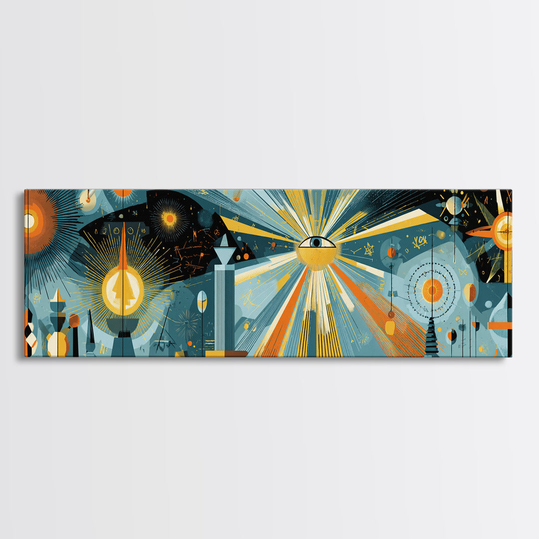 Cosmic Eye With Starburst Rays Wall Art, Spiritual Modern Abstract Art, Midcentury Atomic Poster, Space Retro Decor, Office Wall Decor