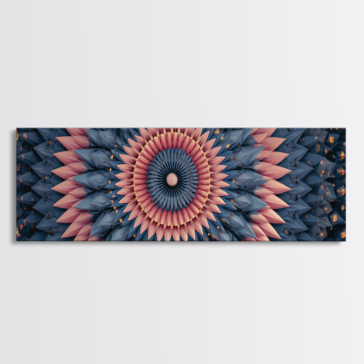 Layered Pink And Navy Geometric Mandala Wall Art, Midcentury Modern Abstract Canvas, Retro MCM Decor, Large Print, Home Decor
