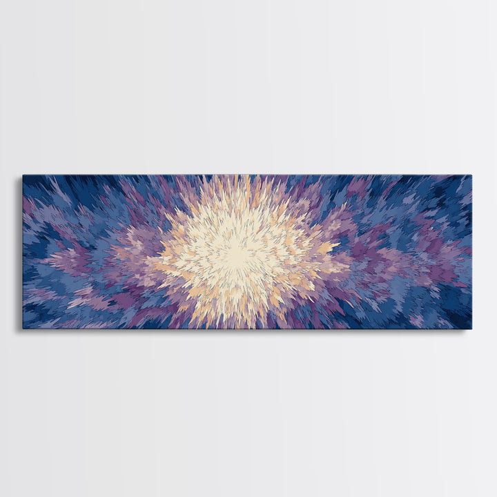 Radiant Blue Purple Starburst Wall Art, Modern Abstract Art Print, Cosmic Retro Decor, Living Room Statement Canvas Print