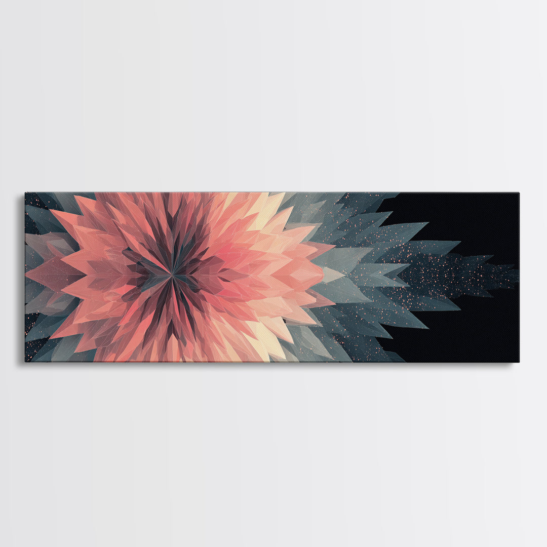 Blush Coral Geometric Flower Canvas Print, Midcentury Modern Wall Art, Abstract Starburst Decor, Large Horizontal Print Gift