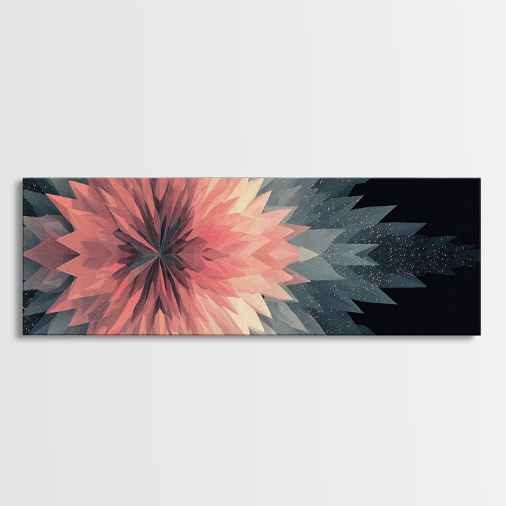 Blush Coral Geometric Flower Canvas Print, Midcentury Modern Wall Art, Abstract Starburst Decor, Large Horizontal Print Gift