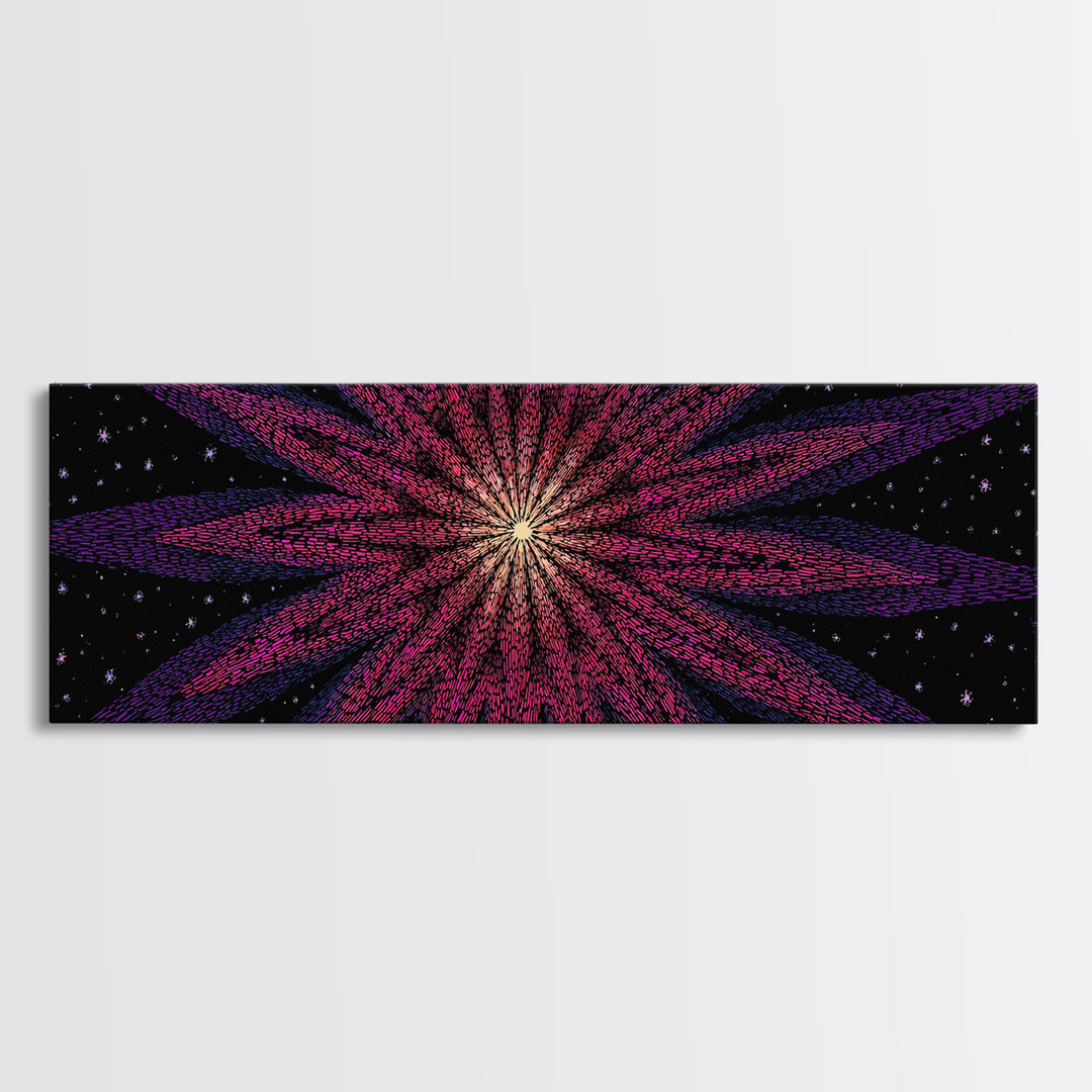 Magenta Purple Cosmic Burst Wall Art, Modern Abstract Canvas Print, Retro Space Poster, Funky MCM Home Decor, Large Statement Print