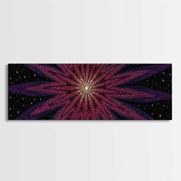 Magenta Purple Cosmic Burst Wall Art, Modern Abstract Canvas Print, Retro Space Poster, Funky MCM Home Decor, Large Statement Print