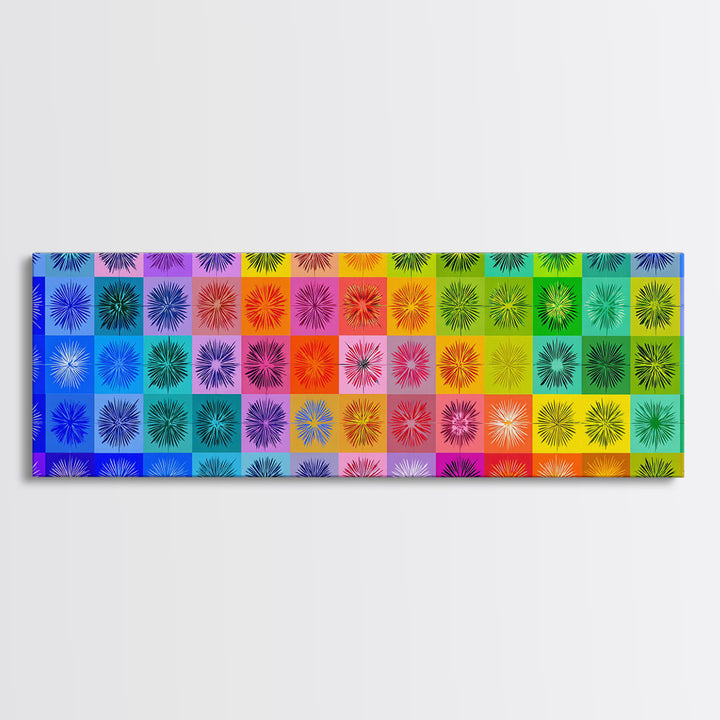 Colorful Pop Art Starburst Grid Wall Art, Retro Geometric Poster, Midcentury Modern Decor, Bright Abstract Canvas Print Set