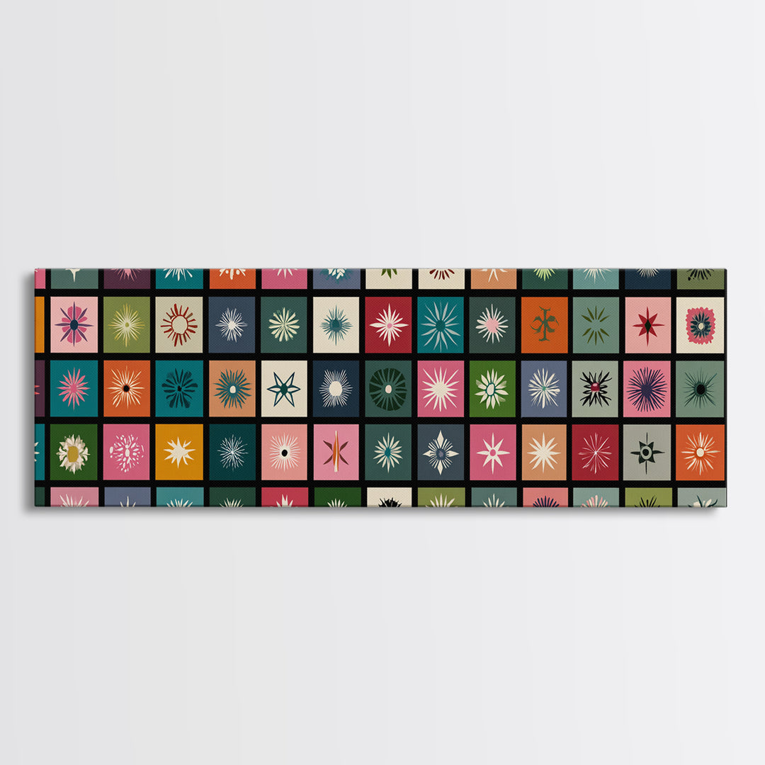 Atomic Starburst Pattern Wall Art, Midcentury Modern Geometric Print, Retro MCM Decor, Colorful Tile Canvas Print, Gallery Wall