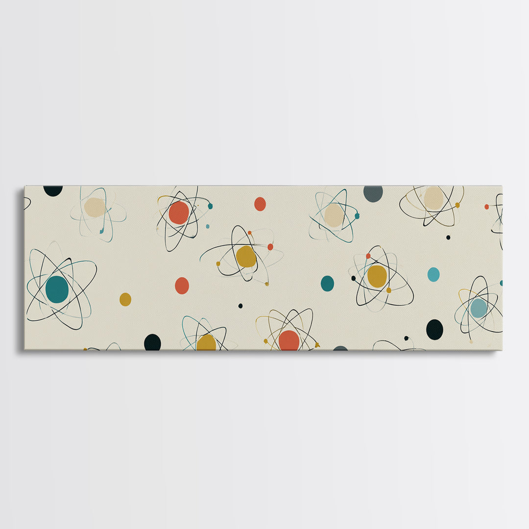 Retro Atom Pattern Canvas Print, Mid Century Modern Wall Decor, Atomic Science Art, Minimal Geometric Poster, MCM Home Decor