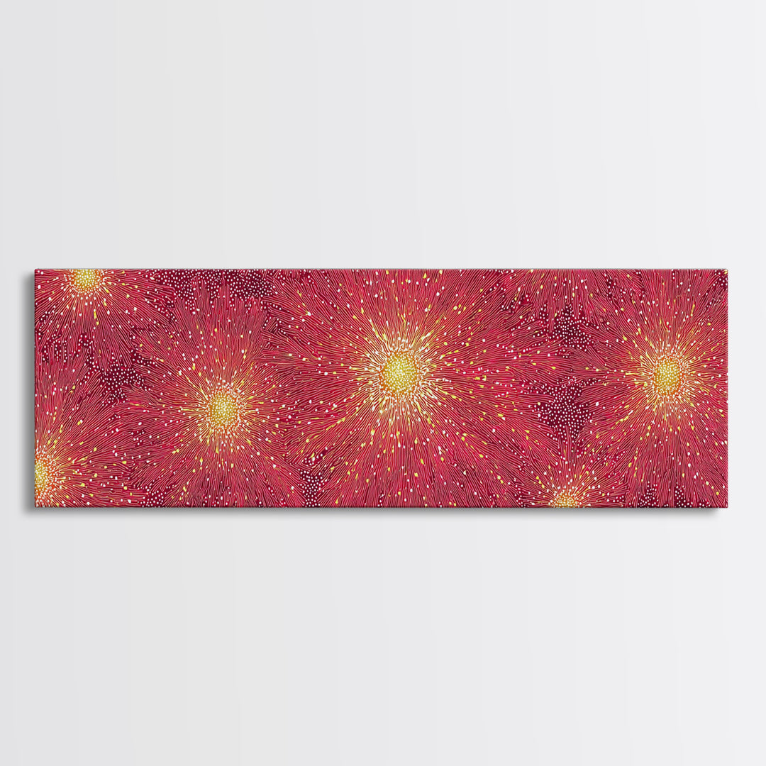 Magenta Yellow Burst Framed Canvas Print, Mid Century Modern Wall Art, Bright Abstract Decor, Retro Groovy Home Poster Print