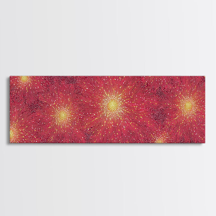 Magenta Yellow Burst Framed Canvas Print, Mid Century Modern Wall Art, Bright Abstract Decor, Retro Groovy Home Poster Print