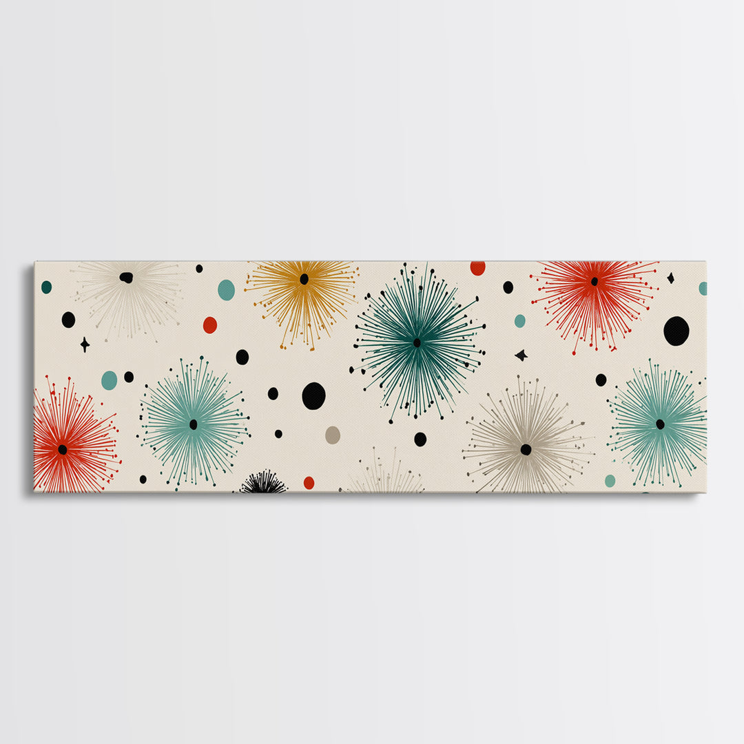 Multicolor Atomic Starburst Wall Art, Mid Century Modern Print, Retro Confetti Pattern Poster, Cream Background MCM Decor