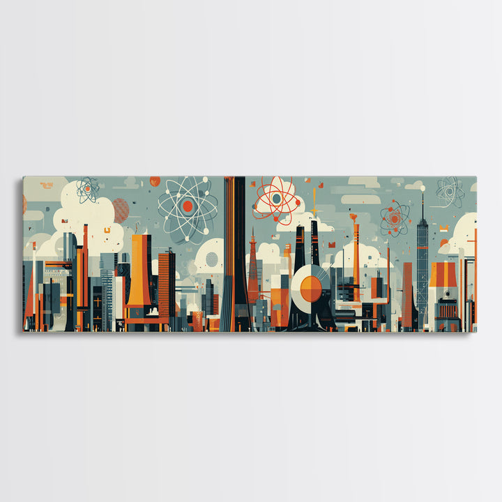 Atomic Midcentury City With Mod Towers Wall Art, Retro Modern Art Print, Geometric Skyline Poster, MCM Home Decor, Canvas Print