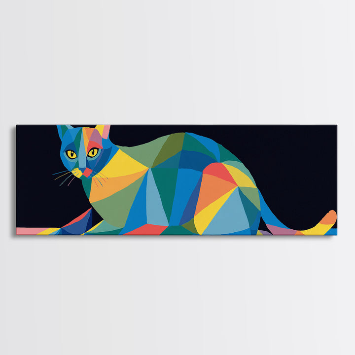 Colorful Low Poly Cat Reclining On Rainbow Shapes, Wall Art, Modern Geometric Art Print, Cat Lovers Gift, Funky Decor Poster
