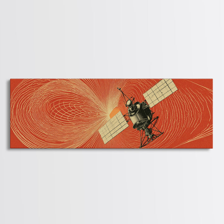 Orange Satellite Magnetic Field Wall Art, Retro Space Science Poster, Modern Abstract Art Print, Midcentury Office Decor
