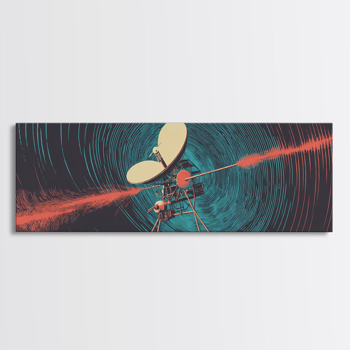 Deep Space Probe Signal Wall Art, Blue Spiral Radio Waves, Retro Sci Fi Poster, Modern Abstract Living Room And Office Decor Print