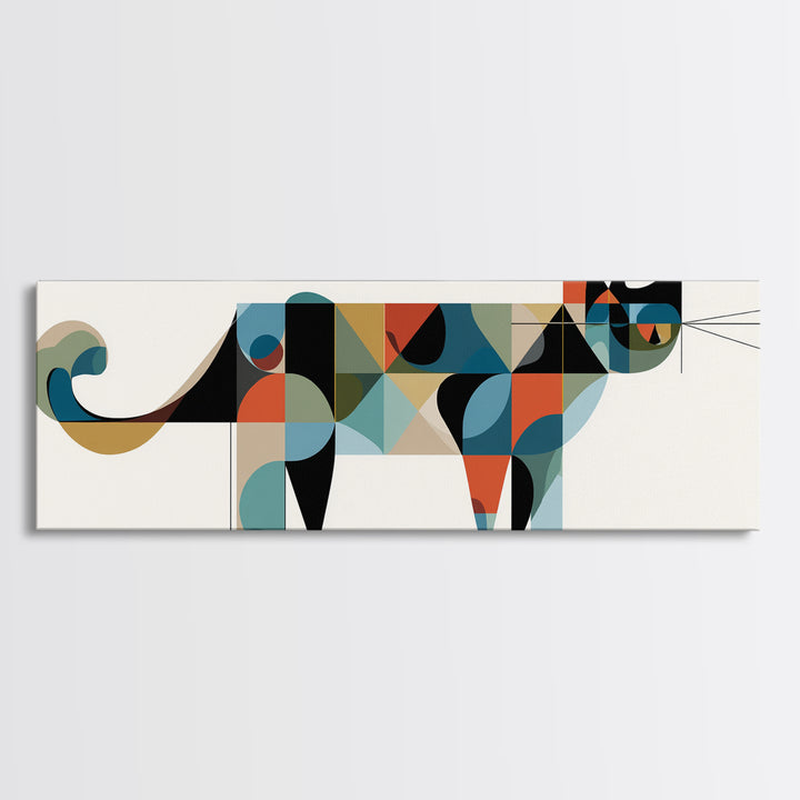 Abstract Mid Century Cat With Geometric Shapes, Canvas Print, Modern Wall Art, Bauhaus Poster, Minimalist Home Decor Print