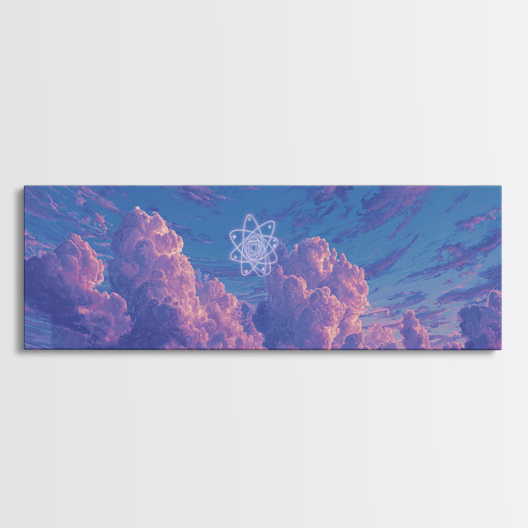 Purple Dream Clouds With Atomic Star Wall Art, Retro Sci Fi Sky Poster, Midcentury Modern Decor, Cosmic Canvas Print, Bedroom Decor