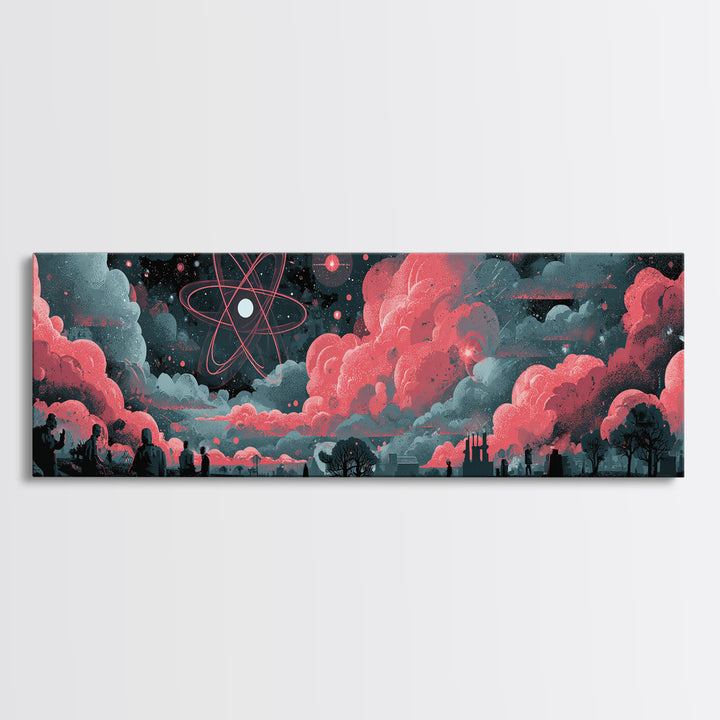Red Atomic Clouds Over Retro Sci Fi Horizon Wall Art, Midcentury Modern Poster, Space Abstract Art, Moody Office Decor Print