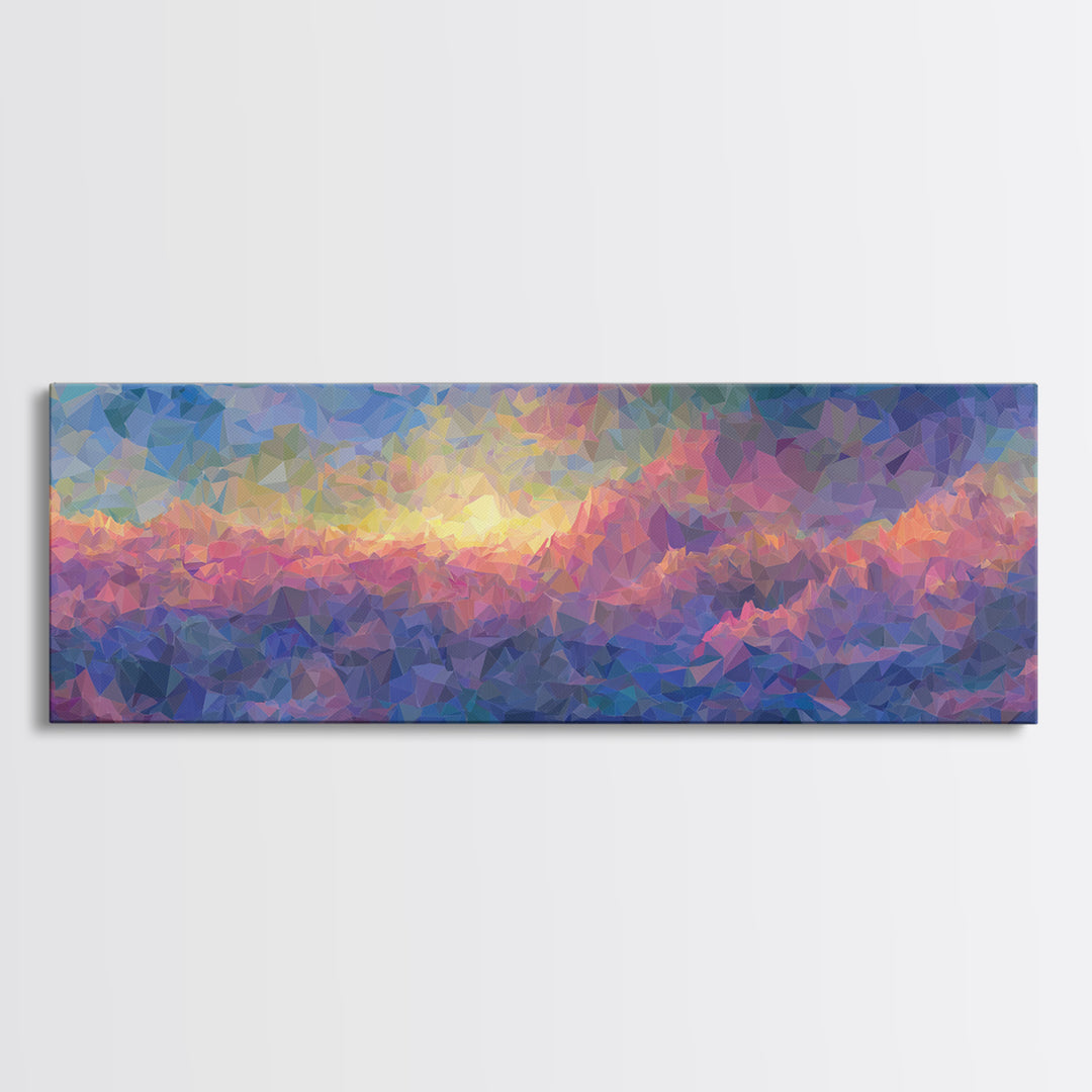 Pastel Low Poly Mountain Sunrise Wall Art, Colorful Landscape Print, Modern Abstract Art, Bedroom Decor, Large Canvas Poster