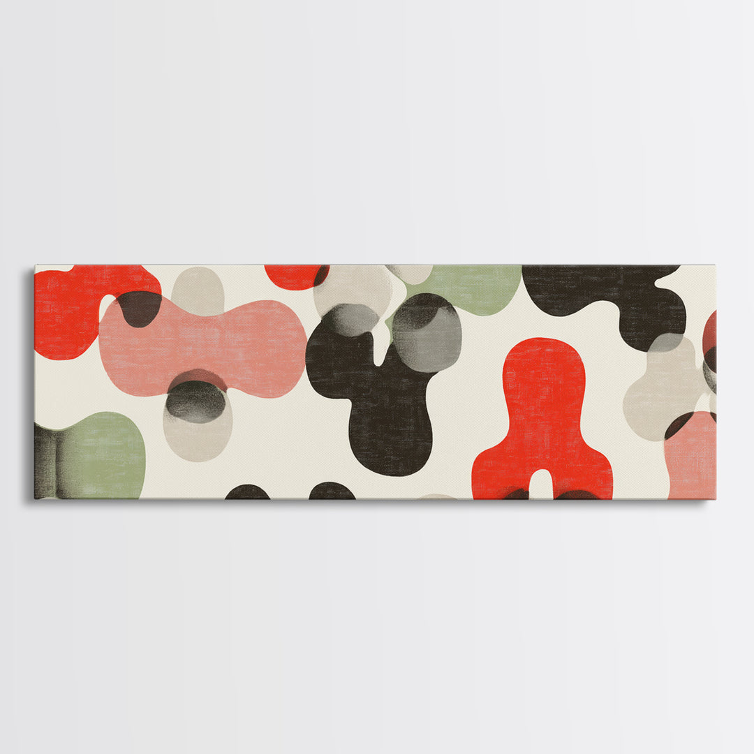 Red Black Sage Organic Shape Wall Art, Midcentury Modern Abstract Canvas, Retro Geometric Print, MCM Living Room Decor Poster