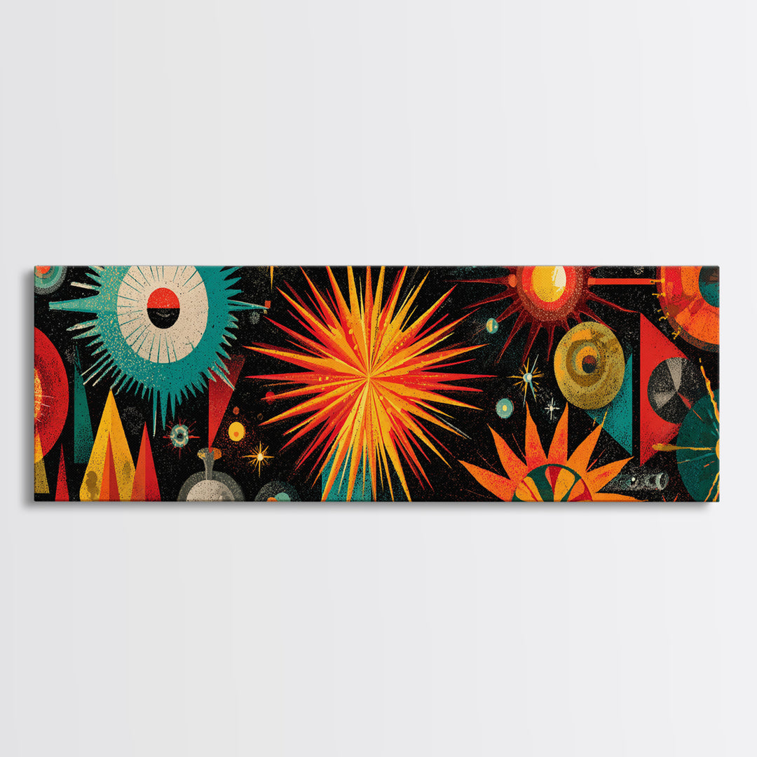 Atomic Starburst Fireworks Wall Art, Midcentury Modern Space Age Print, Retro MCM Canvas For Living Room Decor Poster Gift