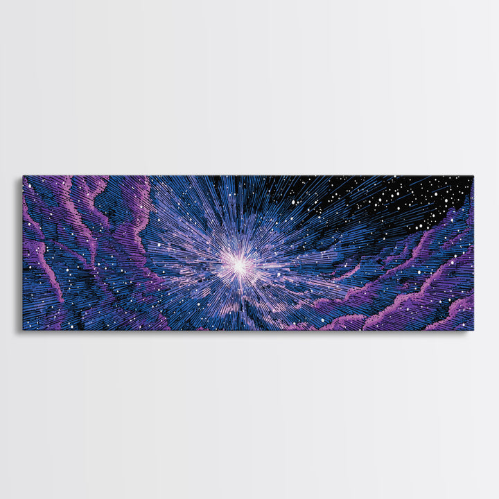 Purple Blue Cosmic Starfield Wall Art, Modern Abstract Space Canvas, Retro Sci Fi Digital Print For Bedroom Decor Poster