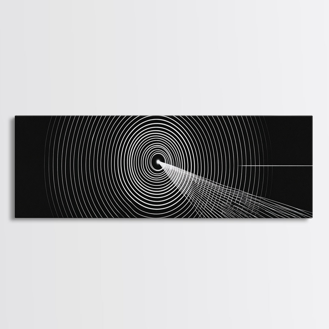 Black White Concentric Tunnel Wall Art, Modern Op Art Line Print, Minimal Geometric Canvas For Office And Game Room Decor