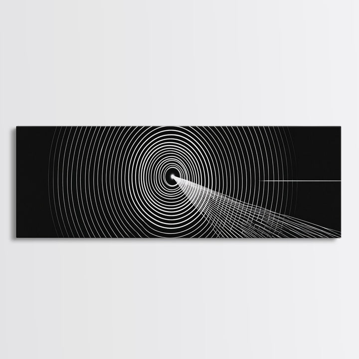 Black White Concentric Tunnel Wall Art, Modern Op Art Line Print, Minimal Geometric Canvas For Office And Game Room Decor