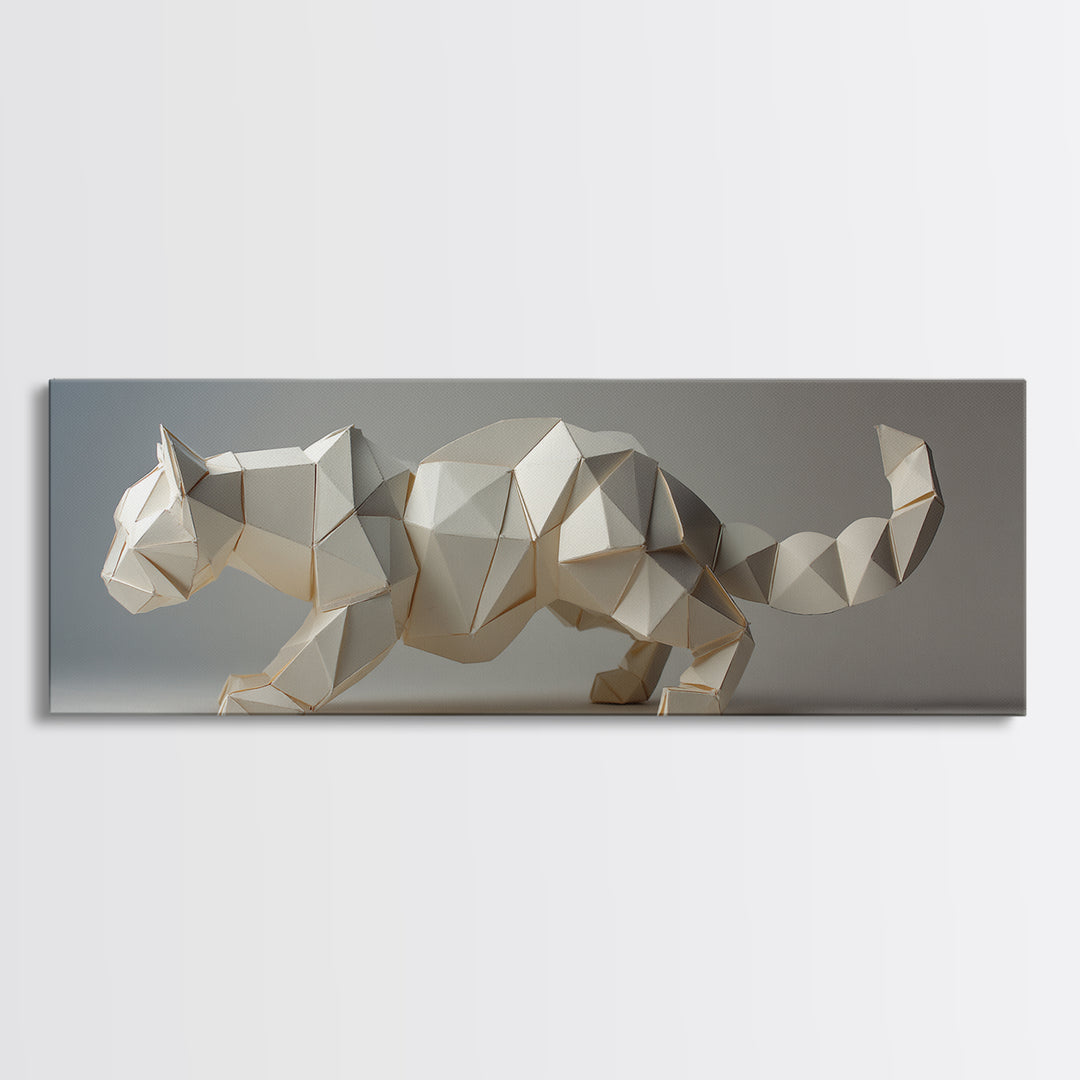 Faceted Low Poly Wild Cat Wall Art, Midcentury Modern Art Print, Minimalist Animal Decor, Abstract MCM Home Decor Gift For Living Room