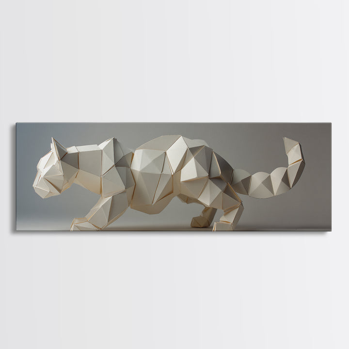 Faceted Low Poly Wild Cat Wall Art, Midcentury Modern Art Print, Minimalist Animal Decor, Abstract MCM Home Decor Gift For Living Room
