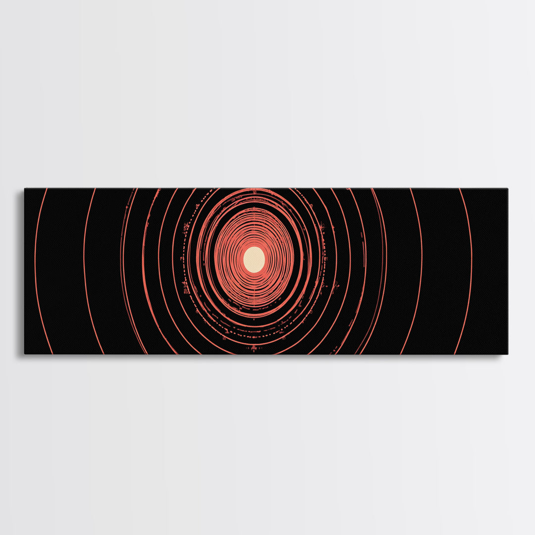 Orange Red Concentric Circle Wall Art, Modern Abstract Op Art Print, Cosmic Retro Minimal Poster For Bedroom Gallery Decor