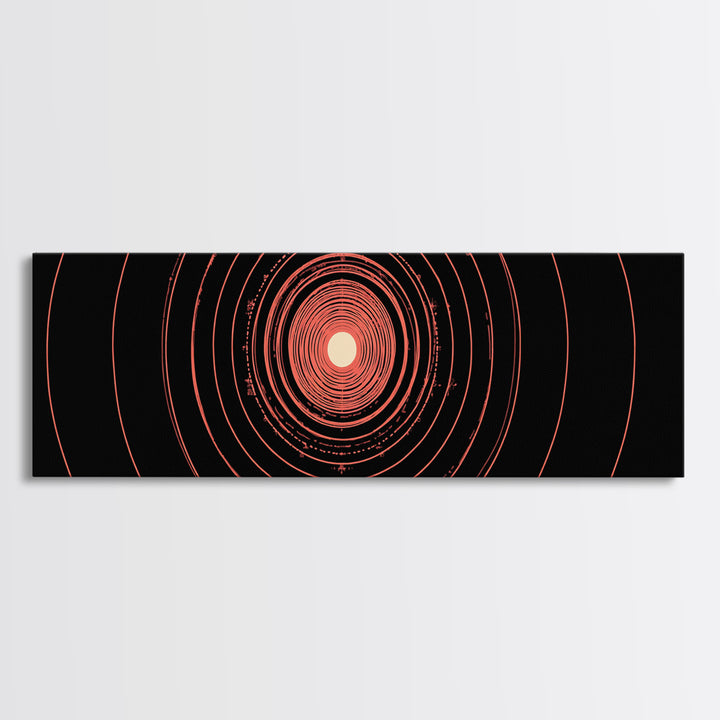 Orange Red Concentric Circle Wall Art, Modern Abstract Op Art Print, Cosmic Retro Minimal Poster For Bedroom Gallery Decor