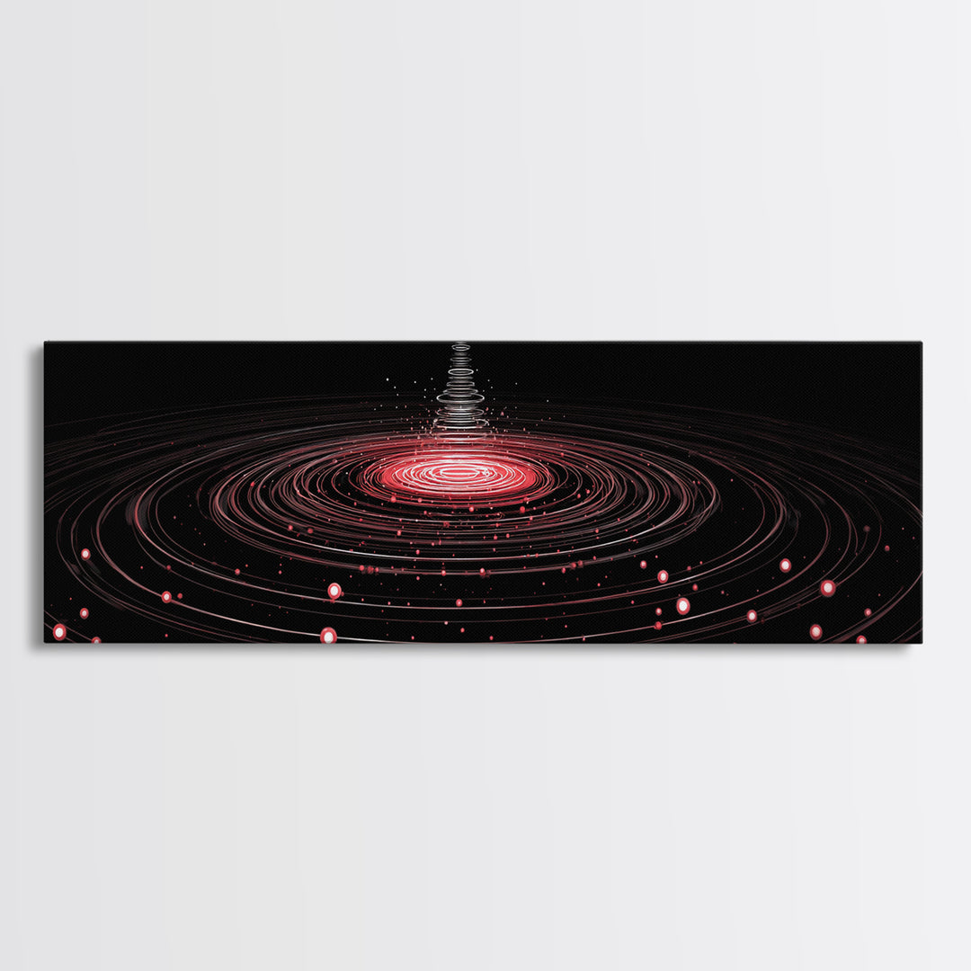 Red Orbital Light Rings In Black Space Canvas Print, Futuristic Abstract Art, Modern Wall Decor, Retro Sci Fi Poster, Digital Art Print