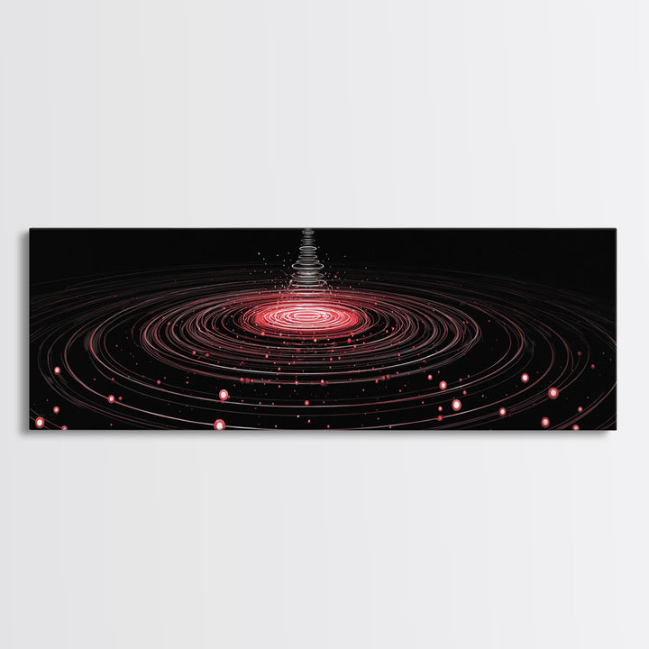 Red Orbital Light Rings In Black Space Canvas Print, Futuristic Abstract Art, Modern Wall Decor, Retro Sci Fi Poster, Digital Art Print