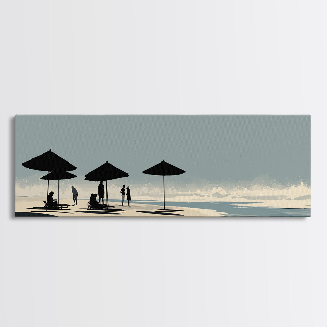Minimal Beach Umbrella Silhouettes Canvas Print, Coastal Wall Art, Scandinavian Modern Decor, Neutral Living Room Art, Office Decor
