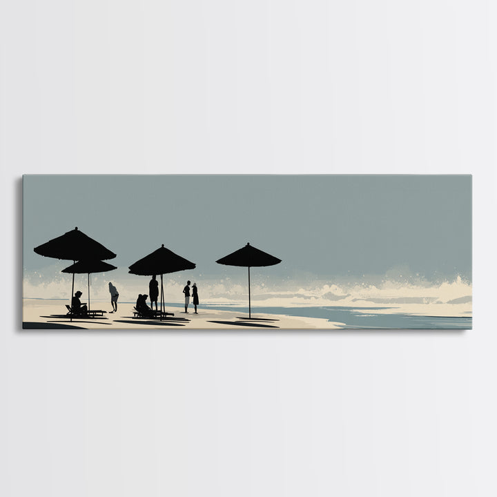 Minimal Beach Umbrella Silhouettes Canvas Print, Coastal Wall Art, Scandinavian Modern Decor, Neutral Living Room Art, Office Decor