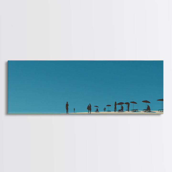 Minimal Blue Beach Horizon With Tiny Figures Wall Art, Coastal Landscape Print, Modern Wall Decor, Scandinavian Print, Large Prints