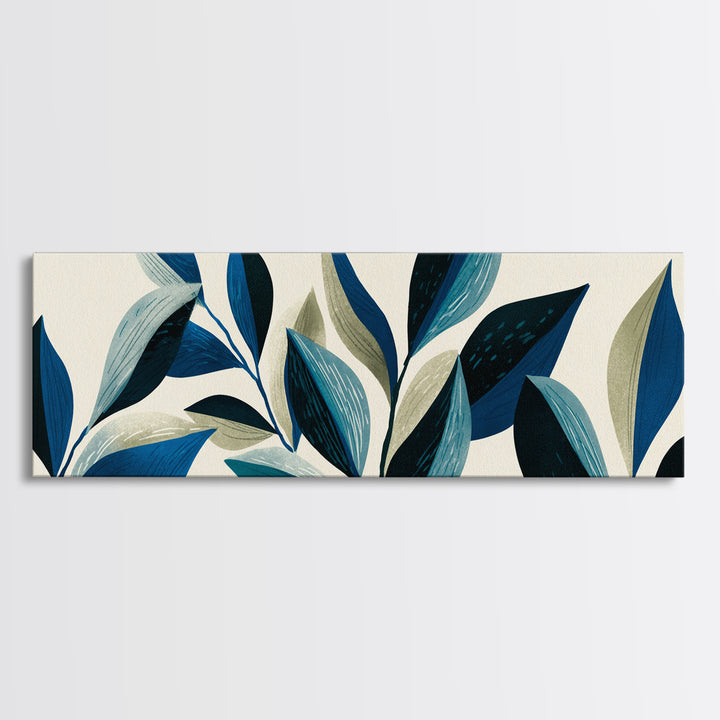 Blue Botanical Branches On Cream Wall Art, Minimalist Nature Print, Midcentury Modern Decor, Scandinavian Home Art Poster