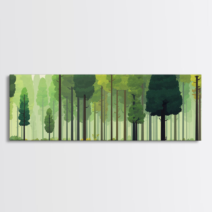 Soft Green Woodland Forest Wall Art, Midcentury Modern Nature Print, Scandinavian Modern Decor, Large Canvas Landscape Art