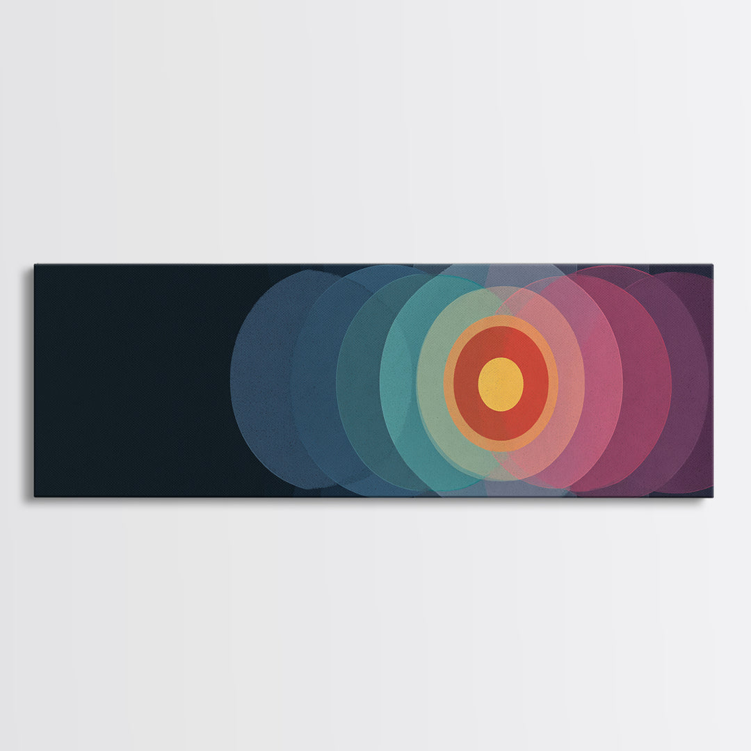 Translucent Target Circles Canvas Print, Midcentury Modern Abstract Wall Art, Colorful Geometric Decor, Pink Blue Poster