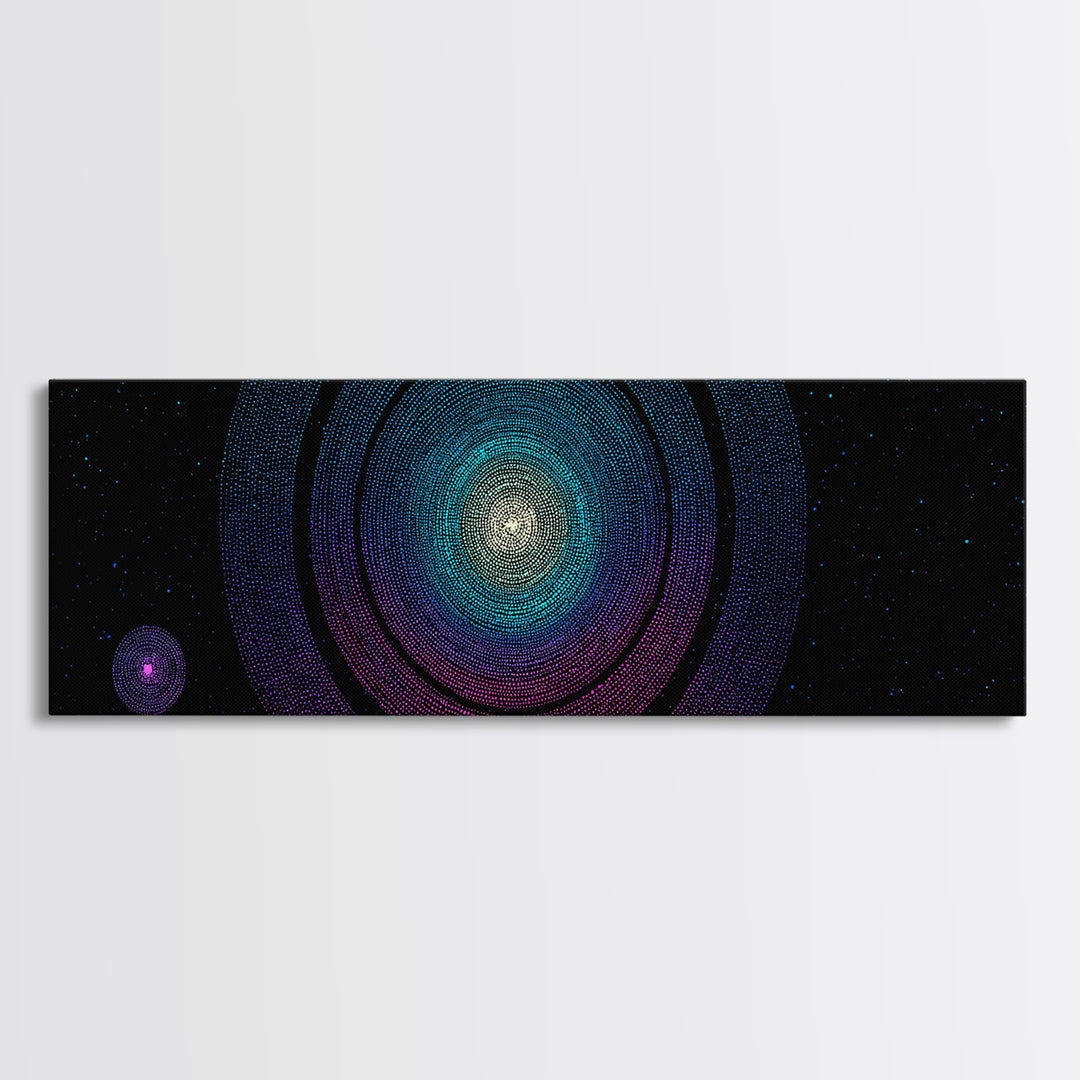 Glowing Nebula Mandala Canvas Print, Midcentury Modern Space Wall Art, Blue Purple Cosmic Decor, Geometric Star Poster Art