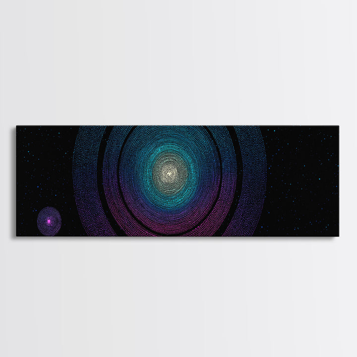 Glowing Nebula Mandala Canvas Print, Midcentury Modern Space Wall Art, Blue Purple Cosmic Decor, Geometric Star Poster Art