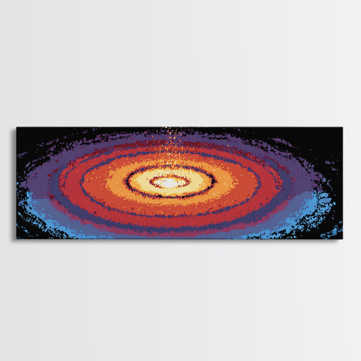 Orange Blue Spiral Galaxy Wall Art, Midcentury Modern Space Abstract Print, Cosmic Retro Decor, Large Canvas Statement Art