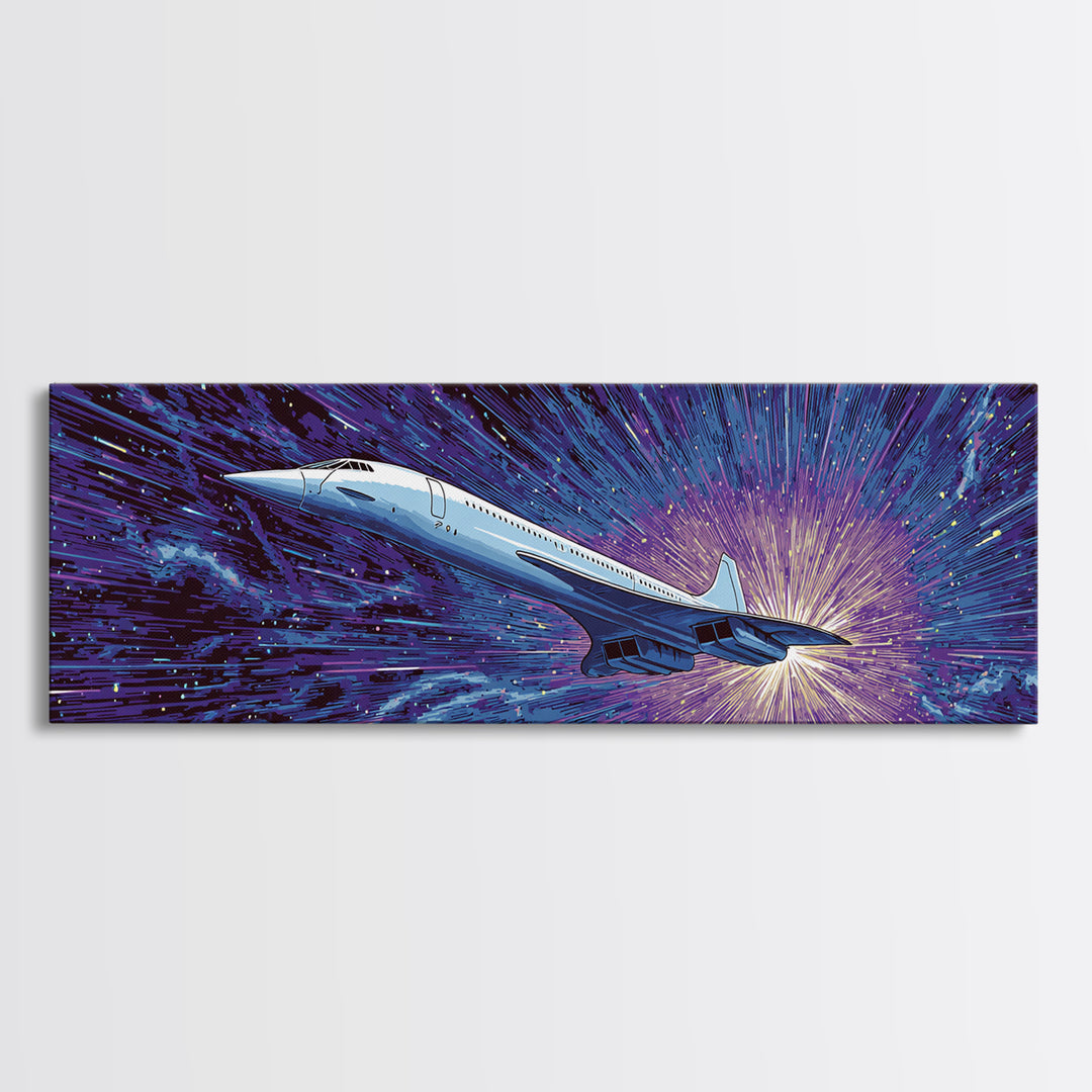 Supersonic Jet Starburst Wall Art, Midcentury Modern Space Poster, Retro Sci Fi Canvas Print, Aviation Wall Decor Gift For Him