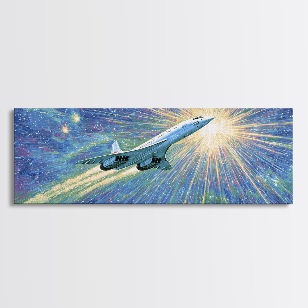 Supersonic Jet In Cosmic Starburst Canvas Print, Retro Sci Fi Wall Decor, Midcentury Modern Art, Space Poster Gift, Home Office Decor