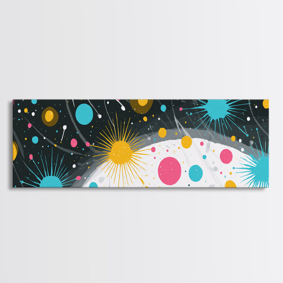 Playful Atomic Dots And Starbursts Wall Art, Midcentury Modern Abstract Poster, Colorful Retro Decor, Kids Room Print Gift