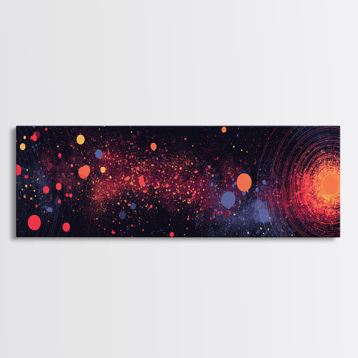 Orange Galaxy Burst With Orbiting Dots Canvas Print, Space Abstract Art, Cosmic Retro Wall Decor, Modern Art Poster, Home Decor