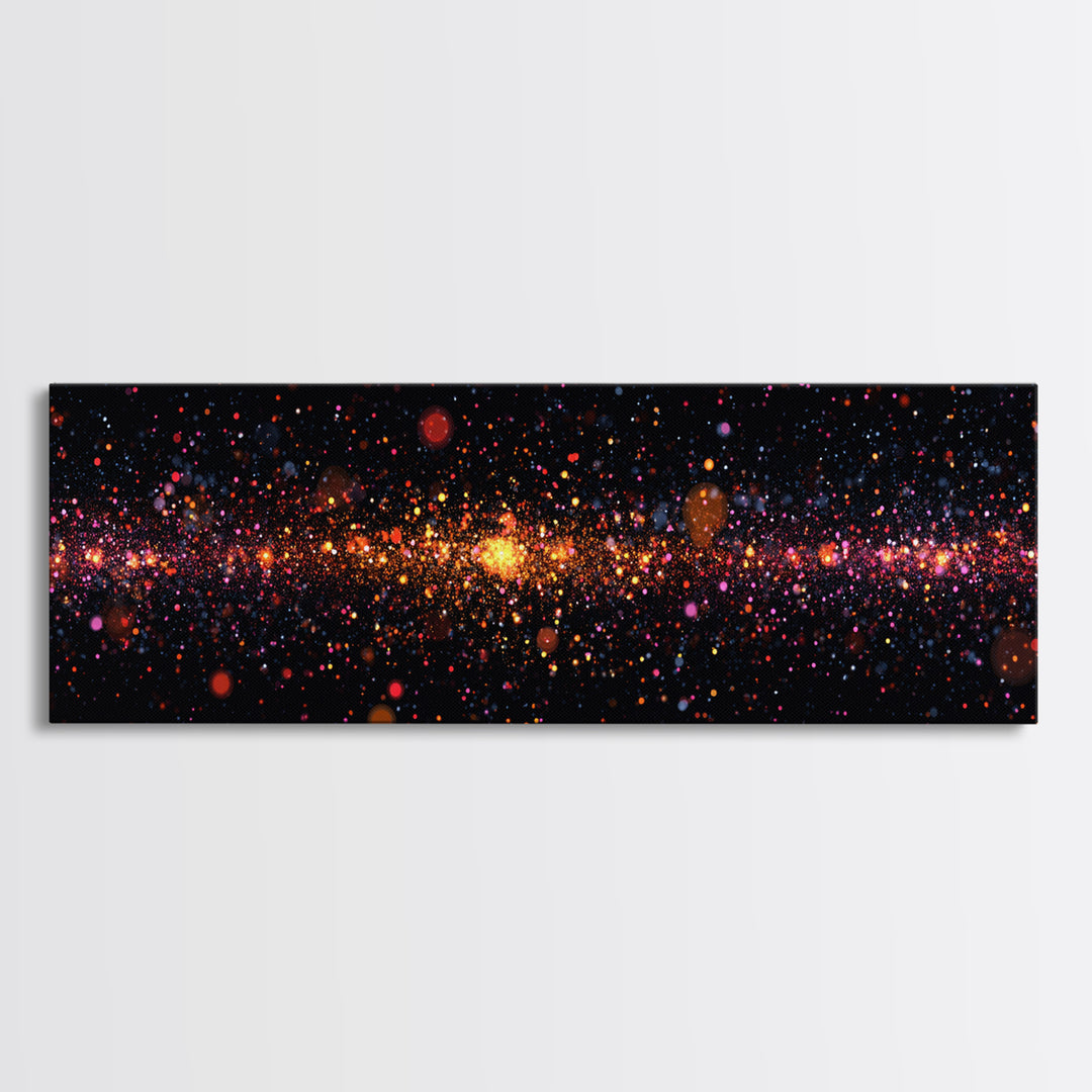 Radiant Particle Galaxy Horizon Wall Art, Space Abstract Art, Modern Digital Art Print, Cosmic Retro Decor, Large Canvas