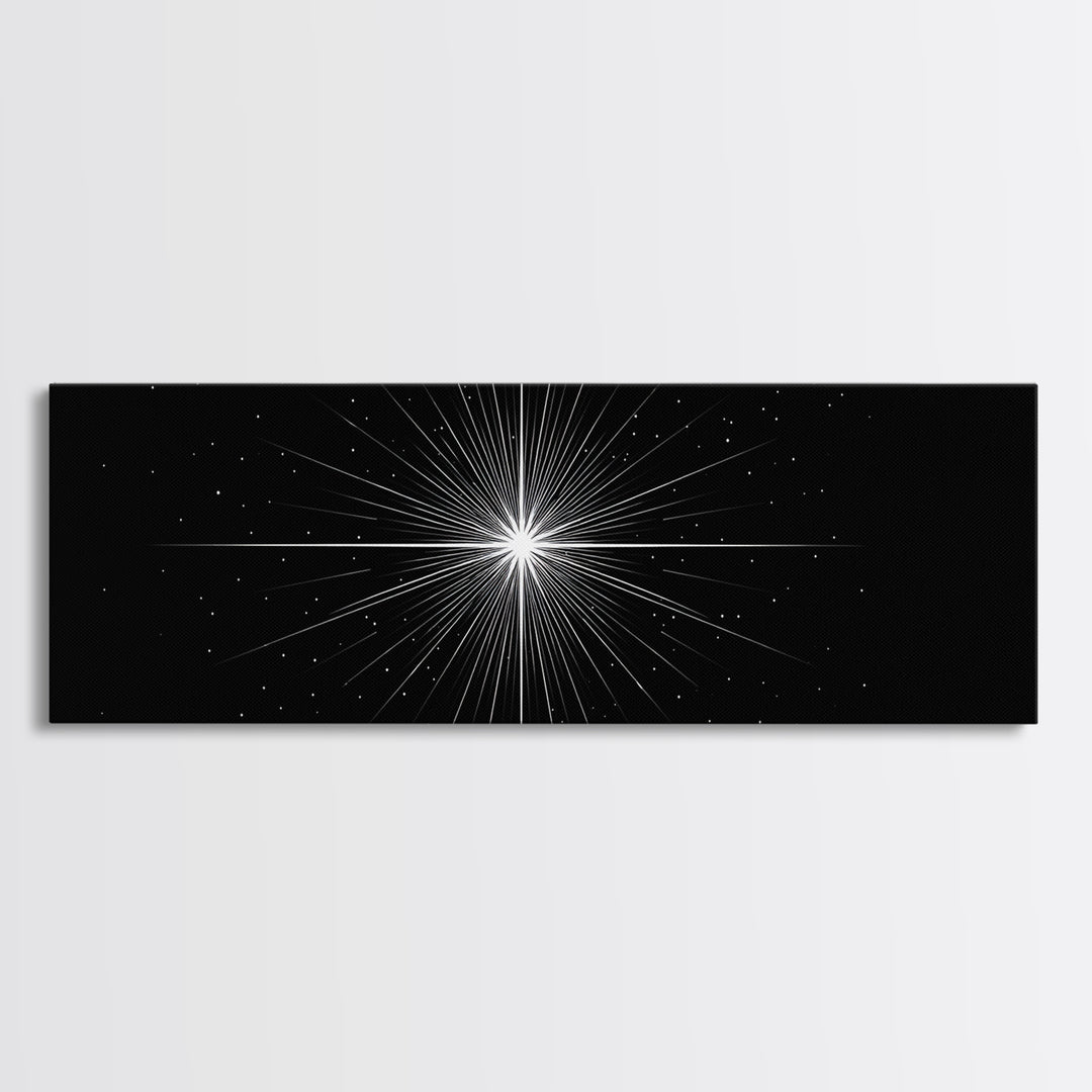 Monochrome Starburst Light On Black Wall Art, Minimalist Abstract Poster, Op Art Print, Modern Geometric Home Decor Gift