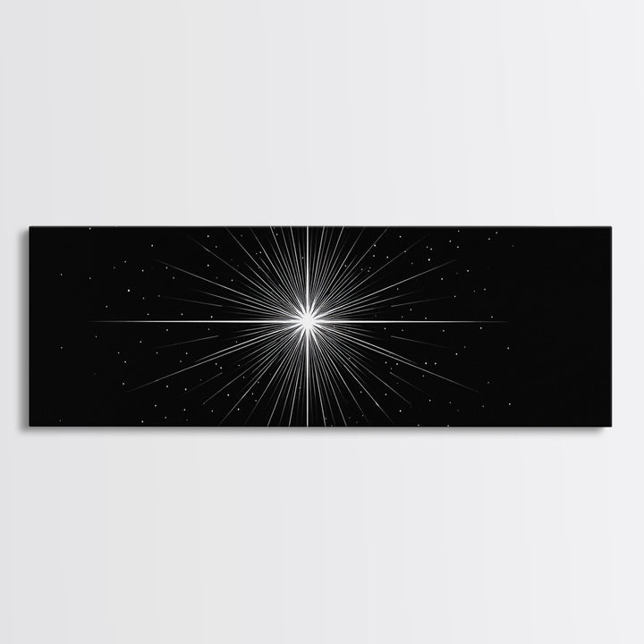 Monochrome Starburst Light On Black Wall Art, Minimalist Abstract Poster, Op Art Print, Modern Geometric Home Decor Gift